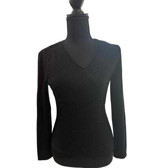 Vintage Salvatore Ferragamo Black Wool Sweater*Lightweight*Slanted V Neck - Picture 1 of 6